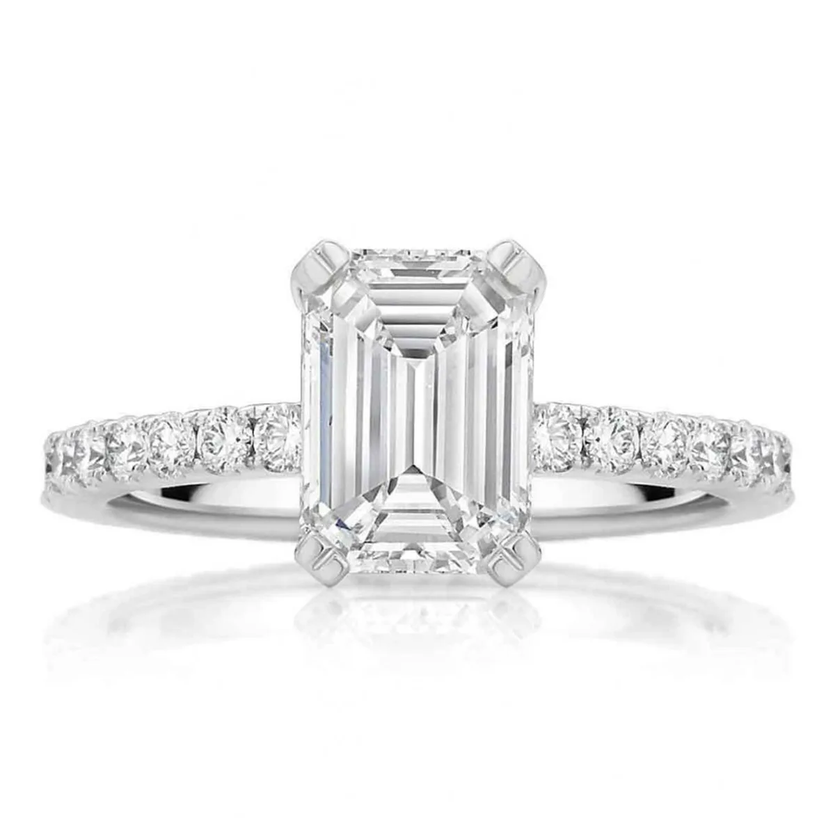 Eternity: Emerald-cut engagement ring set with a half eternity band